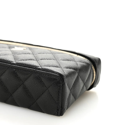 Chanel Caviar Quilted Top Handle Slim Vanity With Chain Black