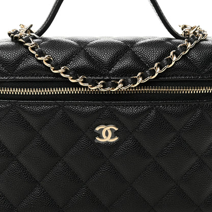 Chanel Caviar Quilted Top Handle Slim Vanity With Chain Black