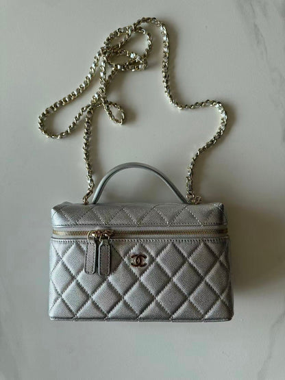 Chanel Caviar Quilted Top Handle Slim Vanity With Chain Black