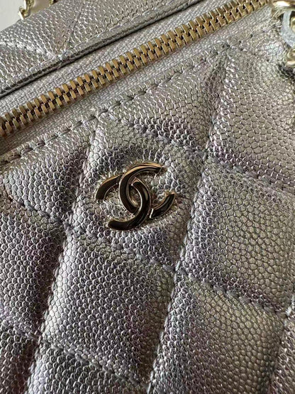 Chanel Caviar Quilted Top Handle Slim Vanity With Chain Black
