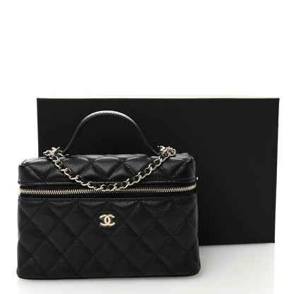 Chanel Caviar Quilted Top Handle Slim Vanity With Chain Black