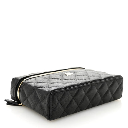 Chanel Caviar Quilted Top Handle Slim Vanity With Chain Black