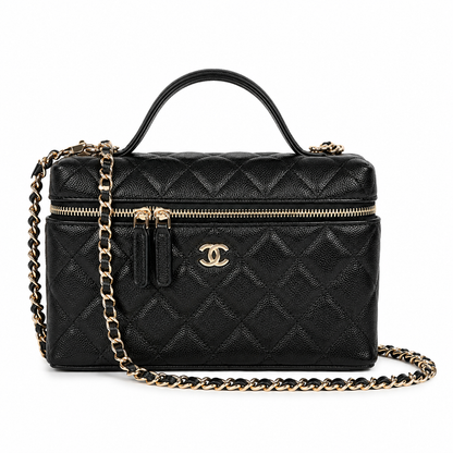 Chanel Caviar Quilted Top Handle Slim Vanity With Chain Black